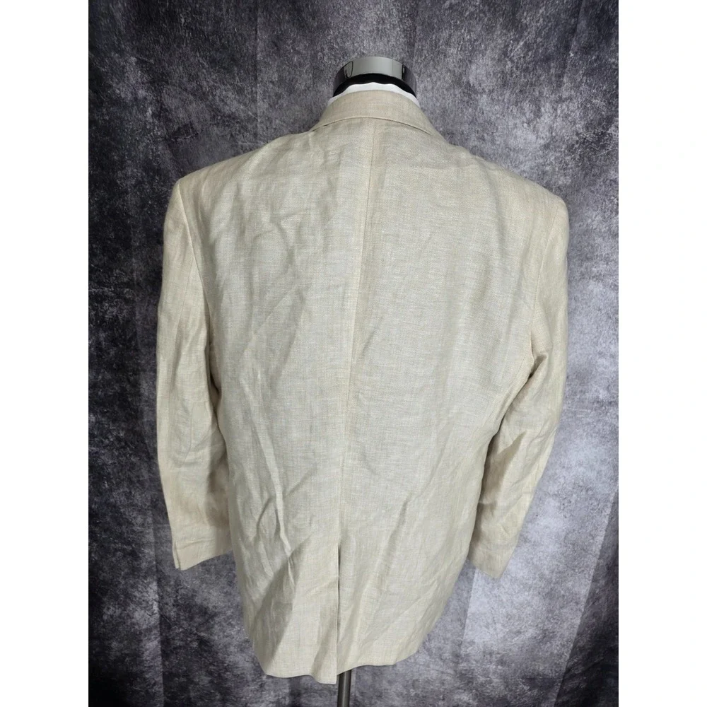 Alan Flusser Blazer Mens 44R Beige Herringbone Sports Coat‎ Jacket 2 Buttons *
